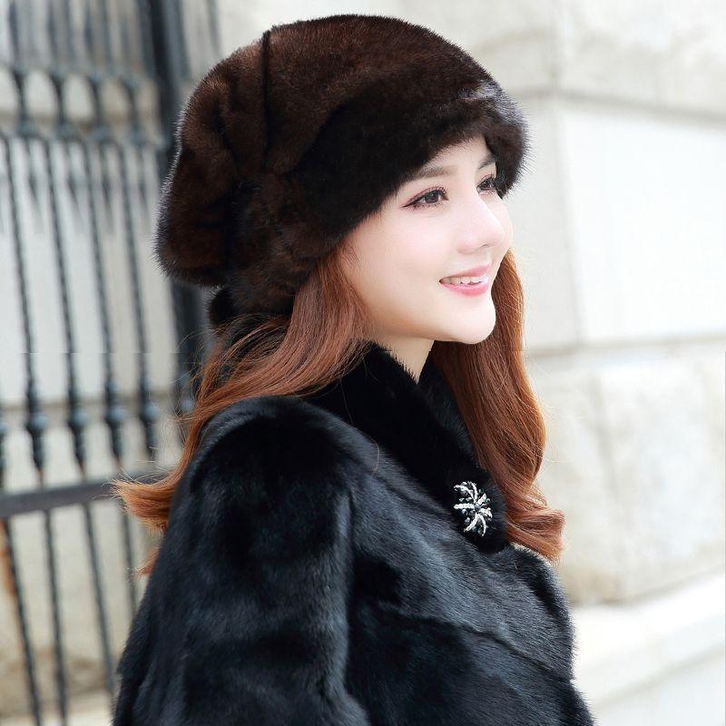 

Зимняя мода Норковый берет Шапка из норки Женская зимняя теплая меховая шапка Модная шапка M (head circumference 56-57cm)