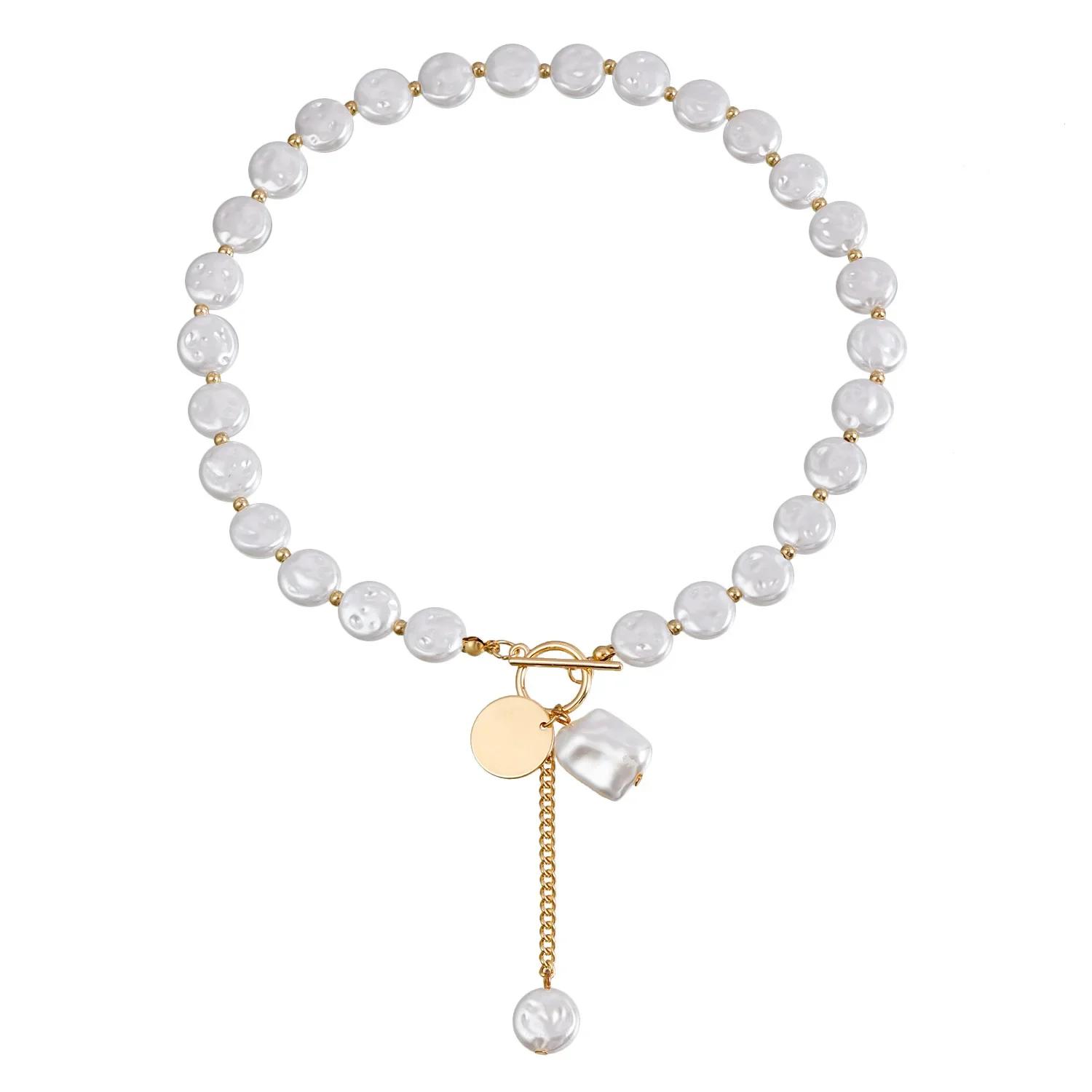 Imitation Pearl Beaded Pendant Necklace Metal Link Splicing Choker for Women Elegant Y2K Clavicle Chain Ladies Jewelry Wedding