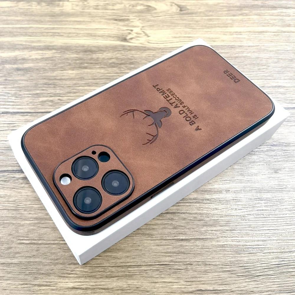 Luxury Leather Case For iPhone 15 14 13 12 11 Pro Max iPhone13 iPhone14 For Magsafe Magnetic Wireless Charge Deer Full Covers