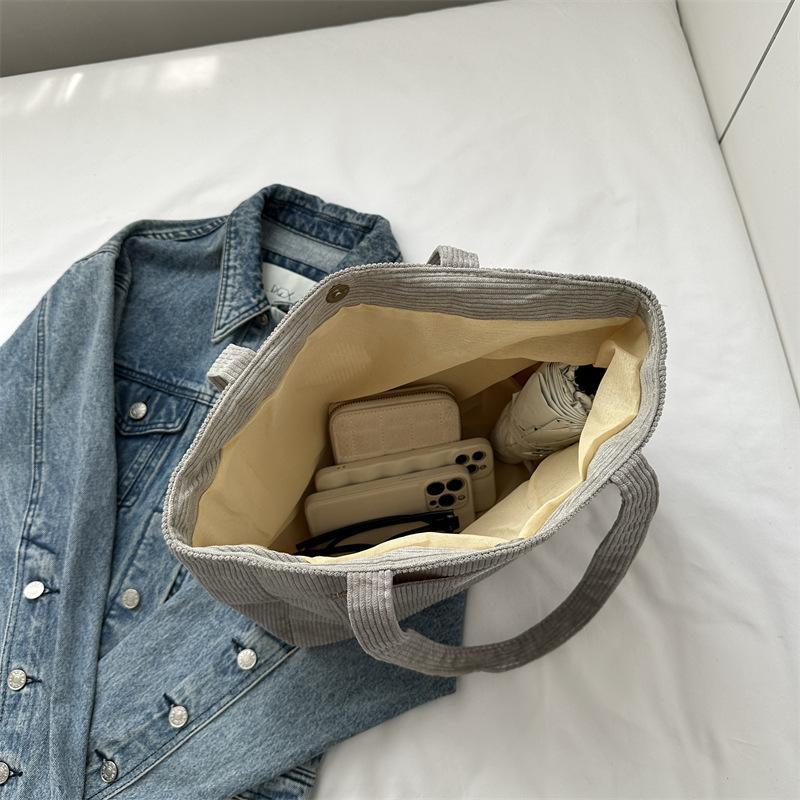 Corduroy Large Capacity Women's Shoulder Bag Fashionable Fresh and Simple Striped Velvet Handbag Art Leisure Student Tote Bag