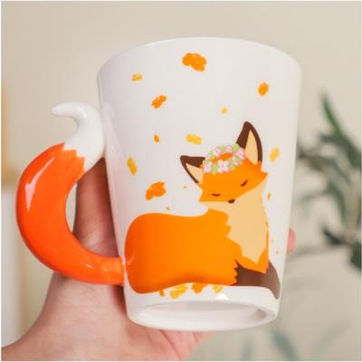 Tazza in Ceramica a Forma di Volpe 360ML Manico a Coda di Volpe Creativo Tazza per Acqua Animale Cartone Animato Tazza per Caffè Colazione Latte Tazza per Acqua per Casa Ufficio Regalo