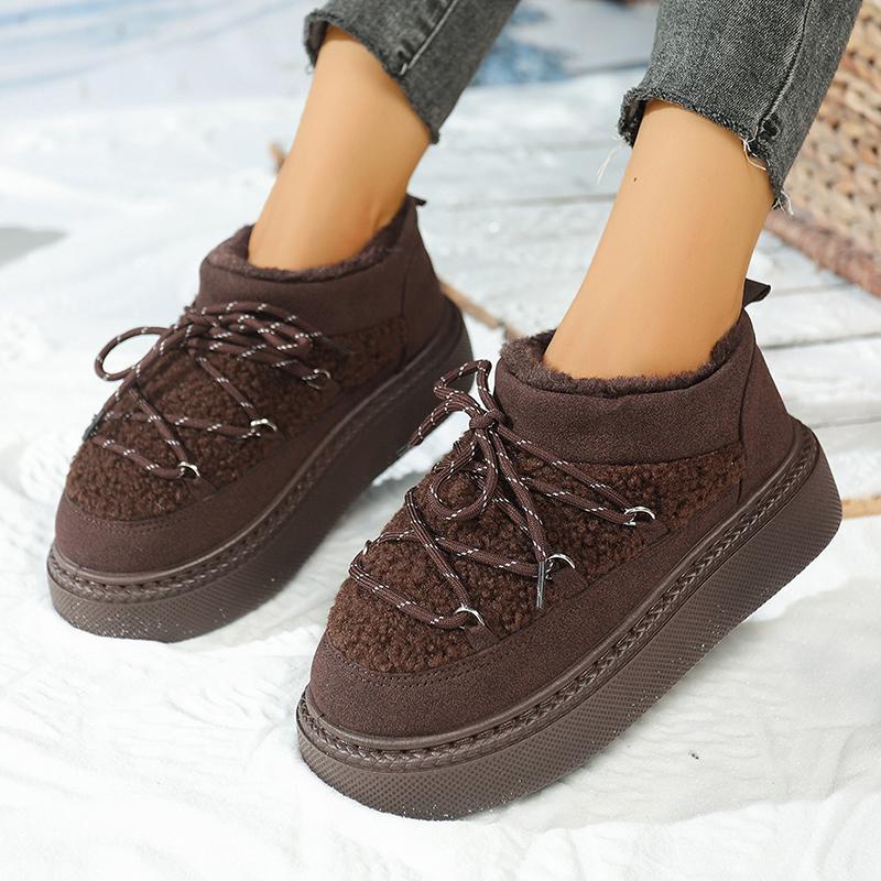 Fashion Fashion Lace Up Platform Snow Boots Women 2025 Thicken Plush Warm Winter Boots Woman Thick Sole Non Slip Cotton Padded Shoes