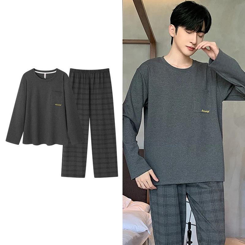Hjorteutskrift Elegant pyjamassett for mann Høst Vinter Mote Myk bomull Herre Loungewear Komfortabelt nattøy