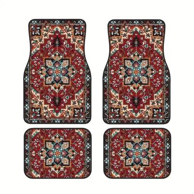 4Pcs Bohemian Car Floor Mats Heavy Duty Rubber Back Persian Carpet Dirty Resistant Car Decoration Car Floor Protector Rugs
