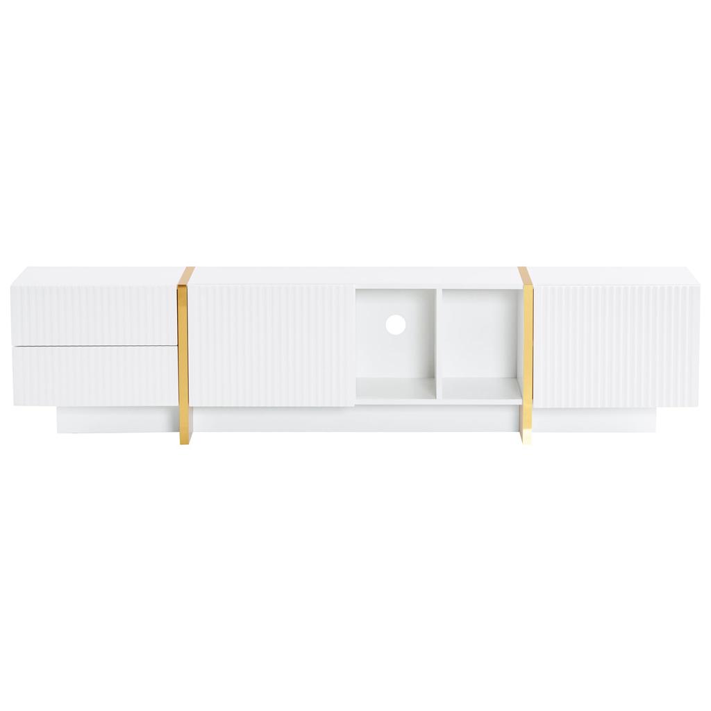 2 Türen, 2 Schubladen, 2 offene Fächer, TV-Regal Fernseher bis zu 80 Zoll, Moderner TV Board Lowboard Wohnzimmer, Esszimmer, Weiß, 190cm