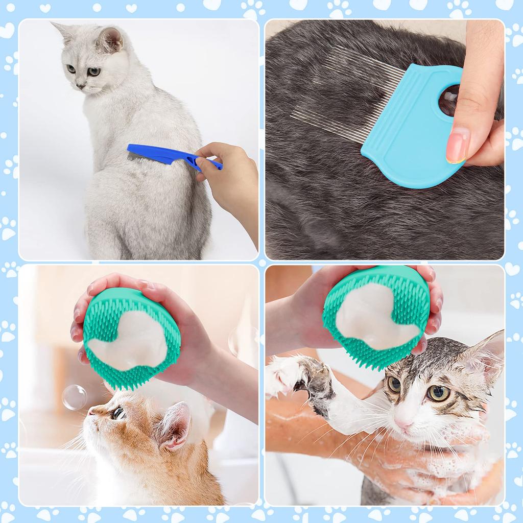 8-piece cat brush beauty set pet self-cleaning set with pet nail clippers and files flea comb pet shower brush