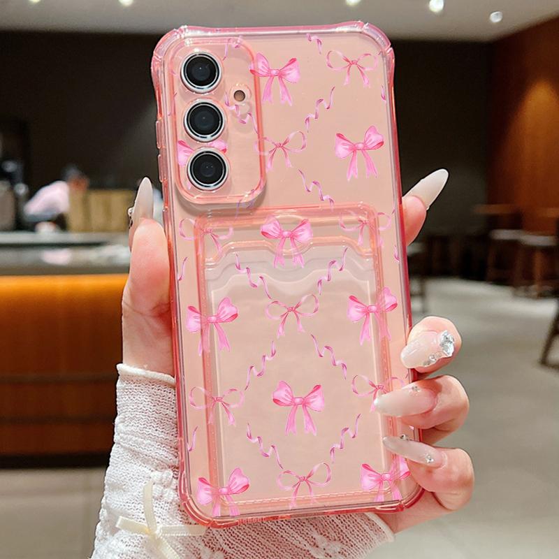 Bowknots Print Case For Samsung A57 A37 A17 S26 S25 S24 Ultra S23 S22 S21 FE A54 A15 A35 A55 A16 A26 A36 A56 5G Clear Card Slot Back Cover
