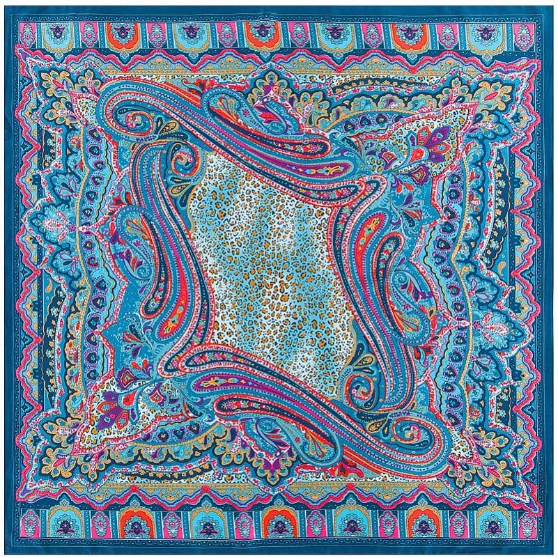 POBING Silk Scarf Luxury Brand Melt Chain Neckerchief Muslim Headscarf Square Scarves Lady Foulard Female Bandana 100*100CM