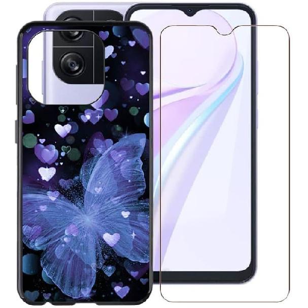 Black Soft TPU Bumper Phone Case for Blackview Wave 6C (6.50") with 1 X Tempered Glass Screen Protector, Slim Silicone Shockproof Cover for Blackview