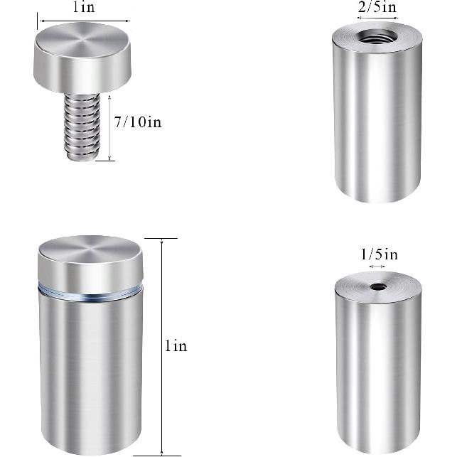 Osring 1 x 1 Inch Sign Standoffs Mounting Hardware 16 Pack, Wall Screw Standoff Holder Stainless Steel Advertising Nails for Displaying Acrylic Board
