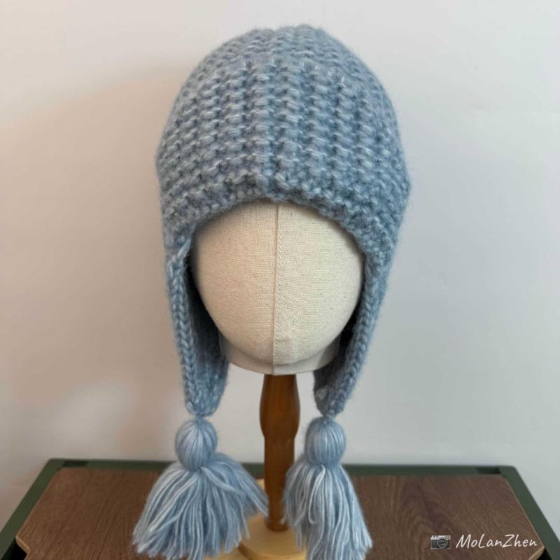 Korean Ins Style Cute Tassel Braid Thick Knit Hat Ear Protection Autumn Winter For Women