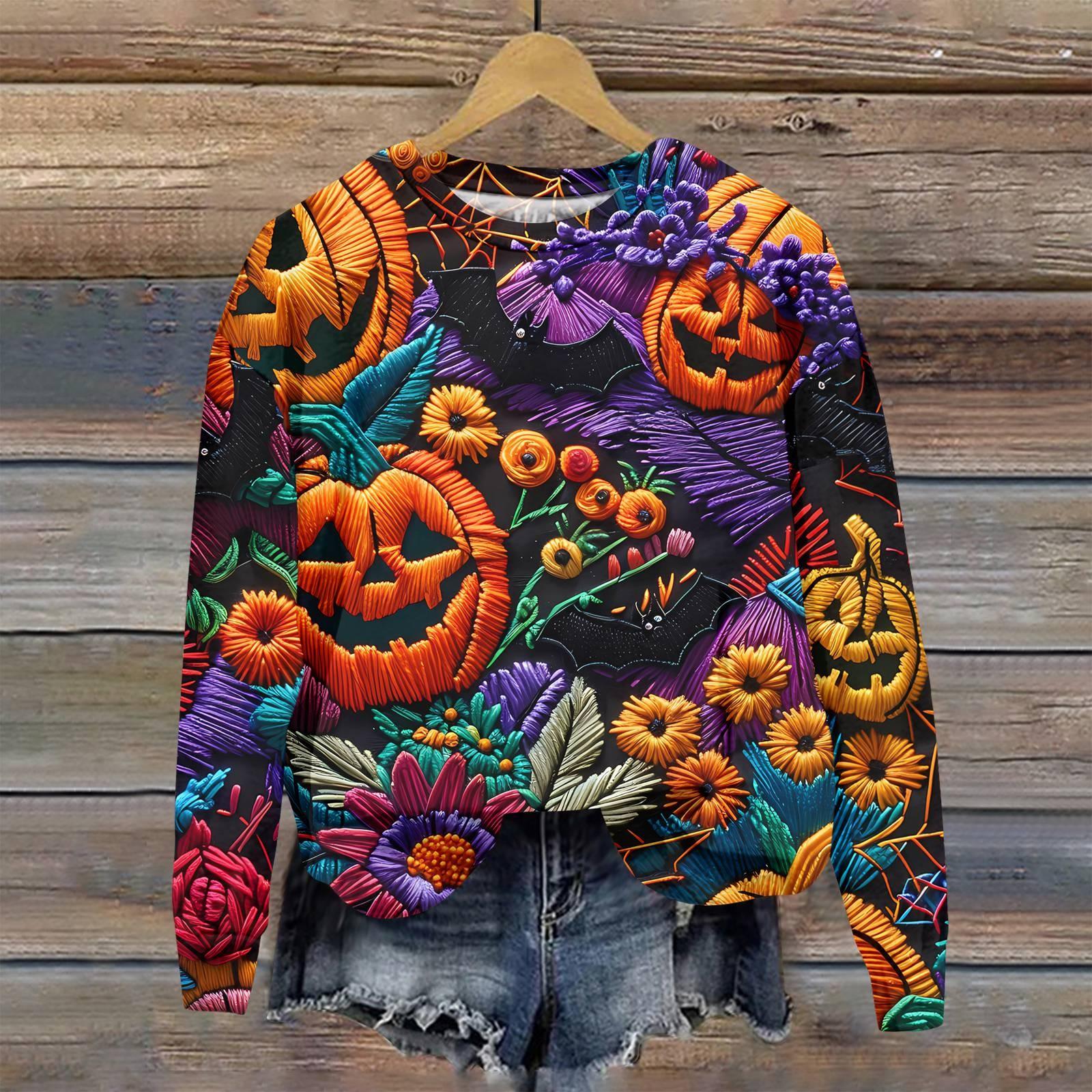 

Женская мода повседневная толстовка с капюшоном с длинным рукавом и принтом на Хэллоуин M шафрановый