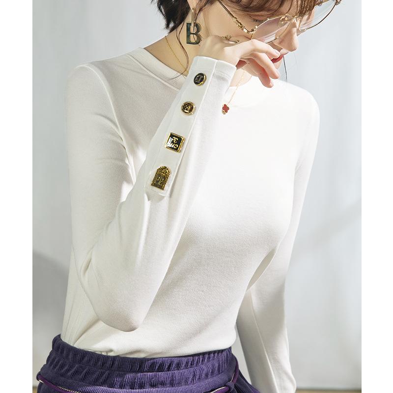 Crew neck bottoming shirt women's inner warm autumn and winter black long-sleeved t-shirt women's imitation cashmere top