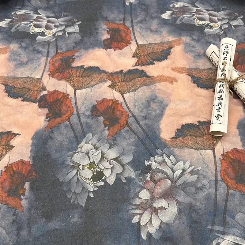 0.5m/1m/2m Encrypted Cotton Linen Retro Chinese Ink Style Fabric For Decorative Cloth Tablecloths Curtains Handmade DIY Fabric