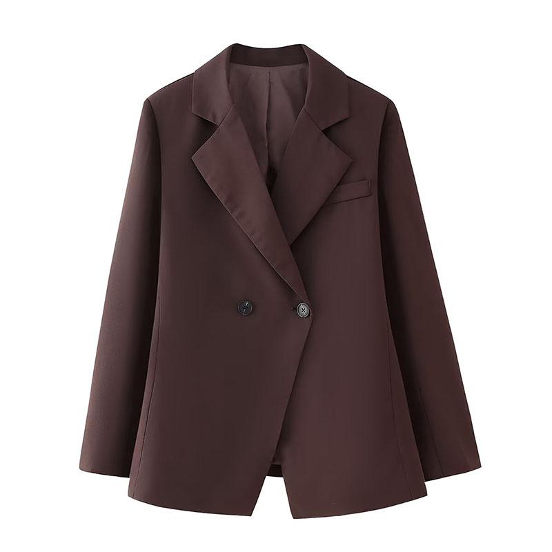 

Женские пальто однотонные коричневые отложной воротник длинные рукава карманы 2 пуговицы блейзеры осенняя женская одежда винтаж XS кофейный