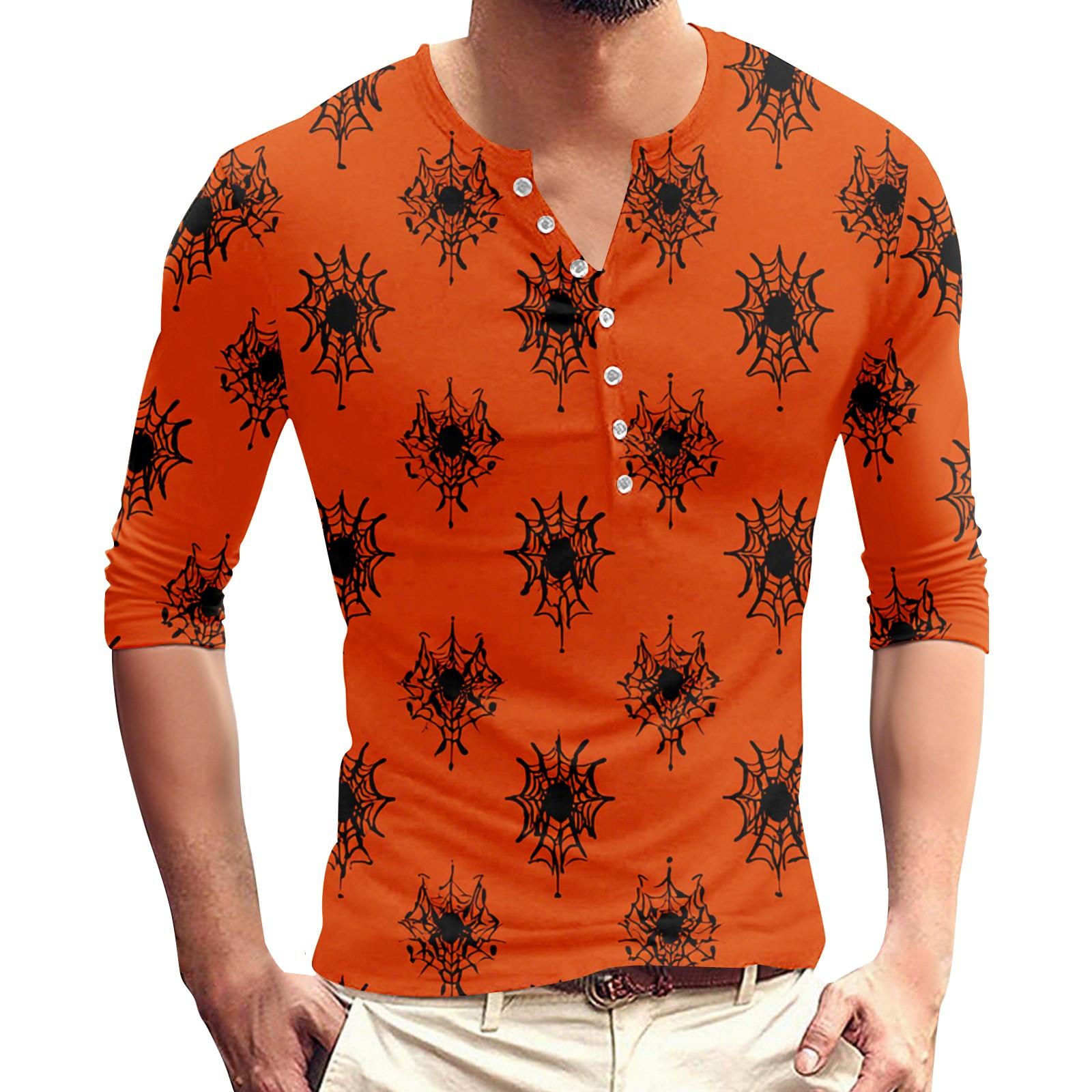 

Men‘s’ Printed Button T-Shirt Unisex Loose Casual Three-quarter Sleeves Top XL