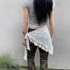 Spring 2025 Korean Jacquard Midi Skirt with Lace Ruffle, Tie Detail, and Scarf Hip Flap