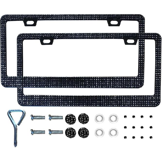 Pink Bling License Plate Frame for Women, Sparkly Rhinestone Handcrafted Crystal Premium Stainless Steel, Stainless Steel Car Accessories with