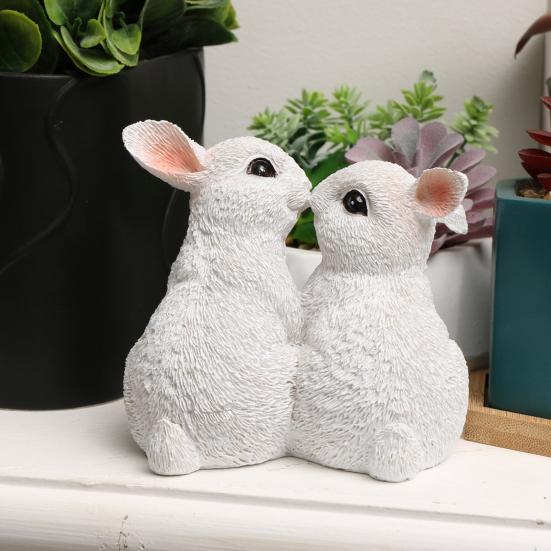 Easter Bunny Figurine Resin Kissing Bunny Sulpture Small Cute Rabbit Statue Collectible Ornaments for Home