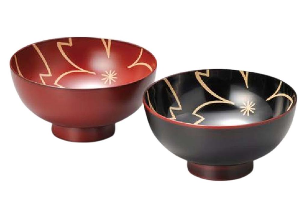 J-Kitchens 12cm Inner Cherry Blossom Soup Bowls, Set of 2, Tamuke and Kodaishu, Lacquered, Hand-Painted, Made in Japan