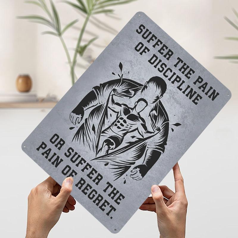 Disziplin vs. Reue Fitness-Motivation Gedrucktes Poster Individuelle Wandkunst Retro Vintage Metallblechschilder für Heim-Schreibtisch-Dekoration