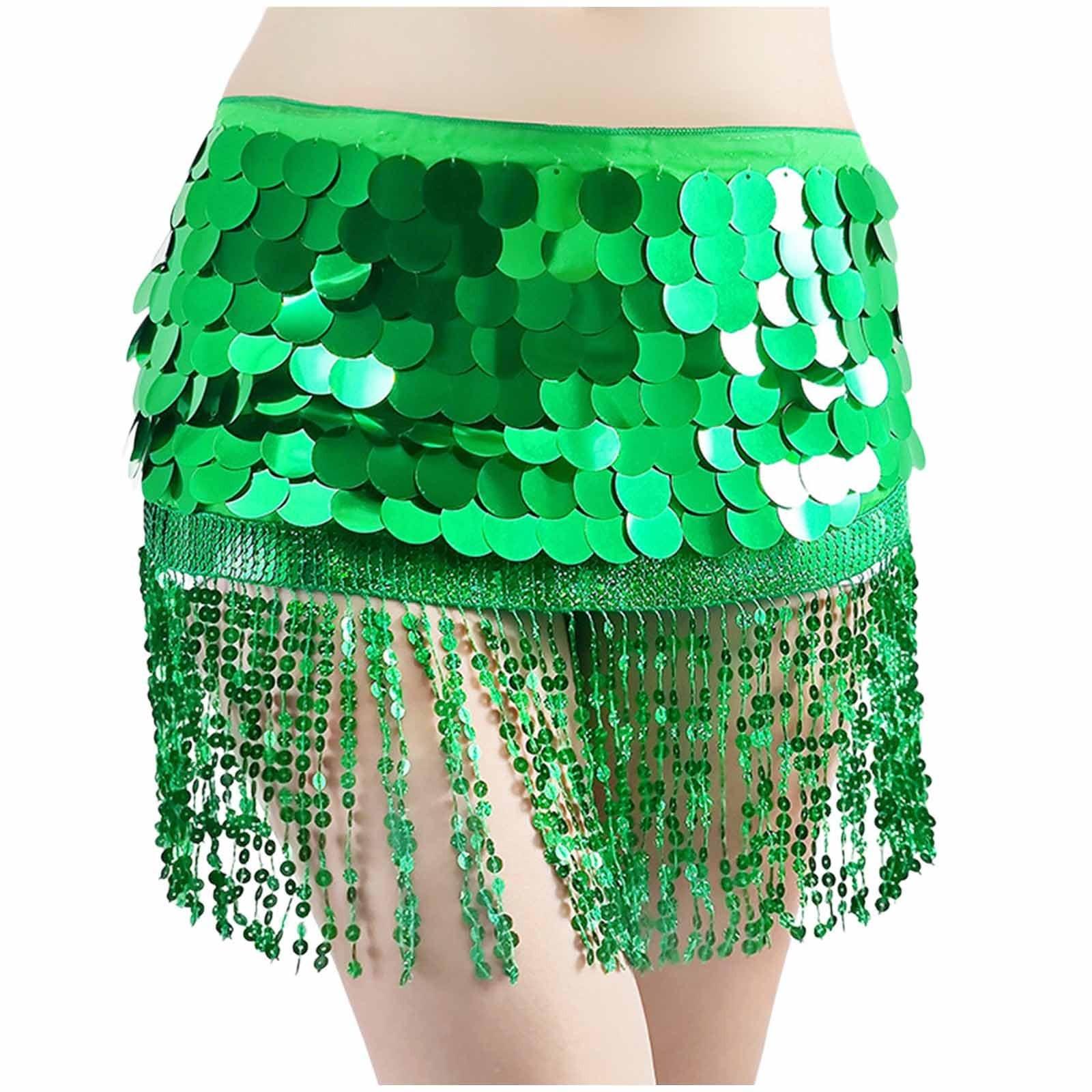 

Женская сексуальная юбка с высокой талией, расшитая пайетками, поясные аксессуары, шарф для танца живота с пайетками One Size зелёный