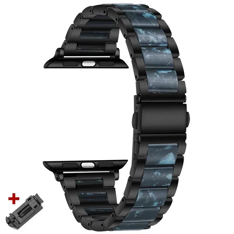 Stainless Steel+Resin Band for Apple Watch 10 42mm 46 Ultra 2 49mm Women Bracelet for IWatch 9 8 7 6 5 4 se 40mm 38mm 41 45 44mm