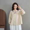 Spring 2026 Women's Retro Chinese Stand Collar Embroidered Pure Linen Blouse