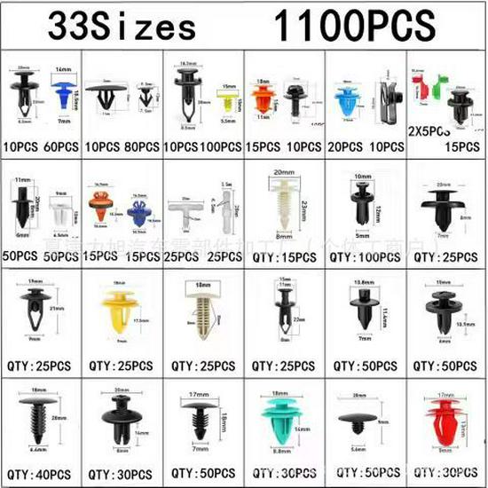 1215-Piece Universal Car Clip Set for Door Panels, Fenders, and Bumpers