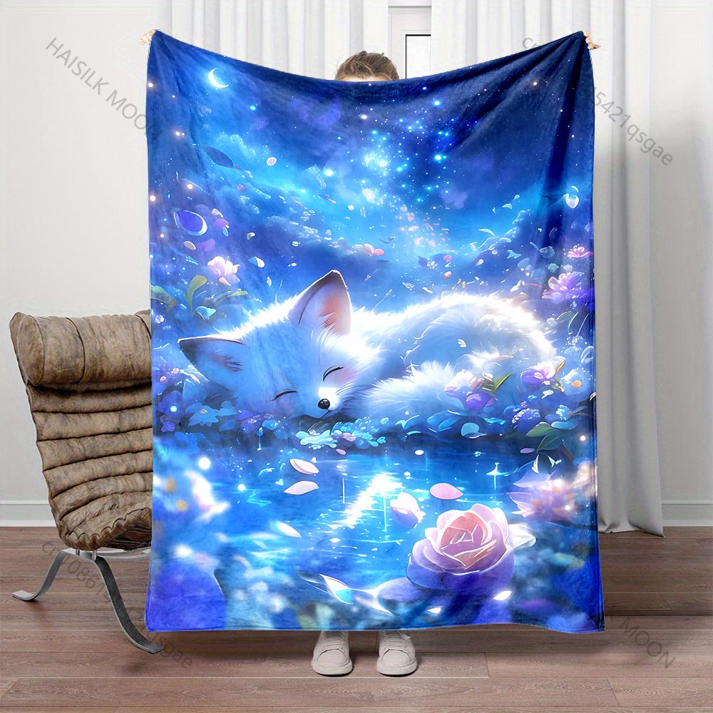 1PC Koi Circling Swirl Golden Lotus Print Blanket Flannel Material Soft Warm for All Seasons Home Outdoor Camping Picnics RV