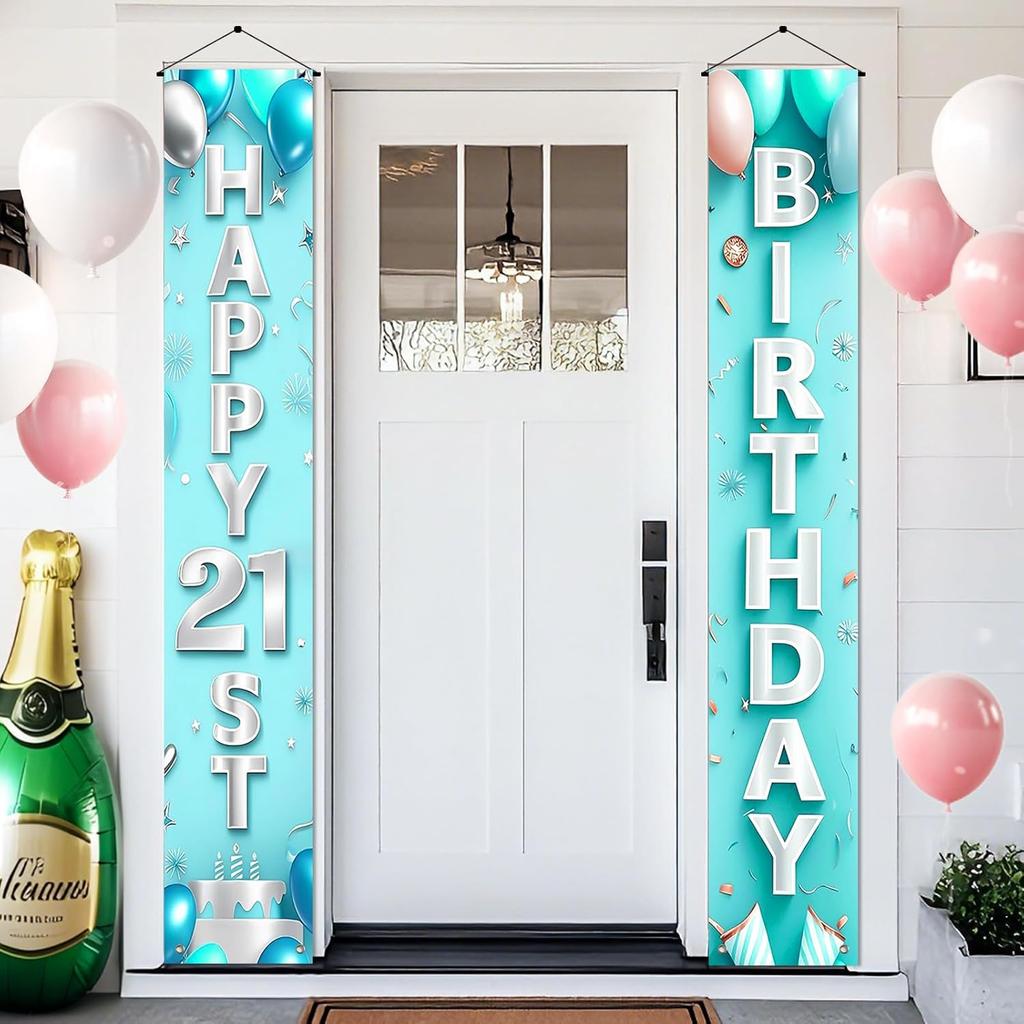 18th Birthday Door Banner 12x72 Inch Pink Gradient Backdrop with White Letters Balloon Cake Star Streamer and Graphics Happy Birthday Sign for Party