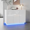 Eetkamerkast Hoogglans Open en Gesloten, Witte Sideboardkast, Basis LED Verlichting, Ladekast Entreekast 120*40*75CM