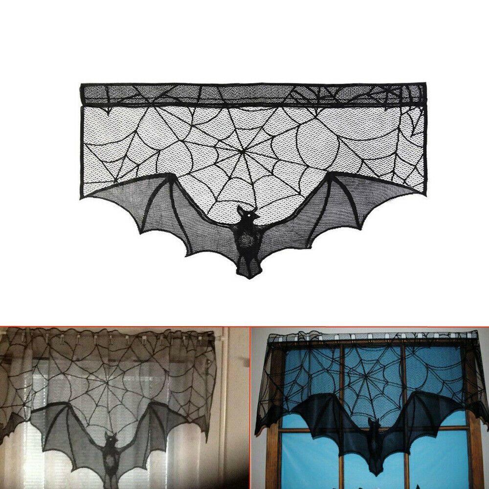 Intricate Black Lace Spider Web Bat Decor For Halloween Fireplace Mantle