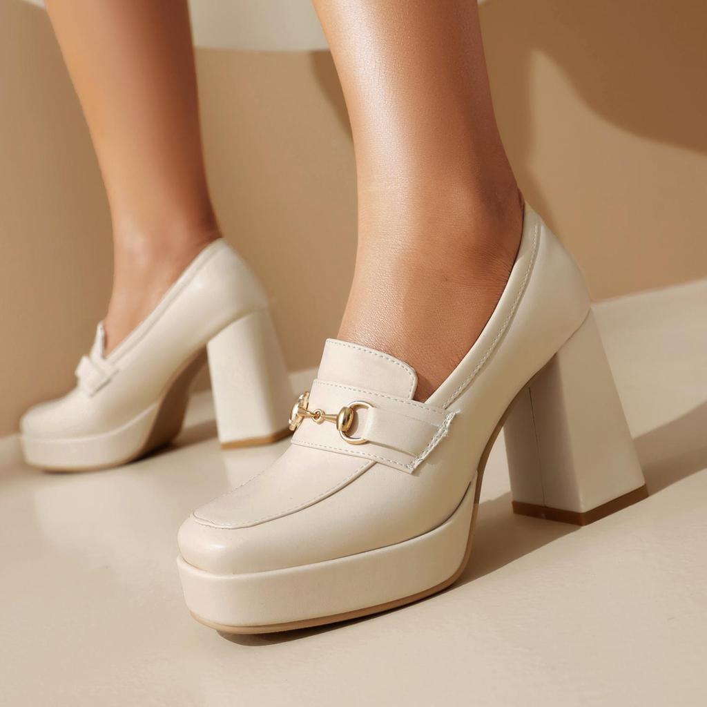 Q/Damen-Einzelschuhe mit hohem Absatz, modische wasserdichte Plattform, Einzelschuhe mit dickem Absatz, große Vier-Jahreszeiten-Damenschuhe