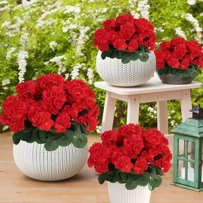 Handmade Artificial Begonia Geranium Flower Pot for Home Decor