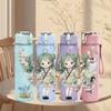 1PC Green Hair Girl Plant Leaf Decor Pattern 750ml Color Plastic Sports Water Bottle Leakproof Flip Straw Lid Suitable for Sports Office Home Use