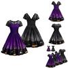 Charming Women Short Sleeve Halloween Retro Lace Vintage Dress Featuring A-line Pumpkin Design