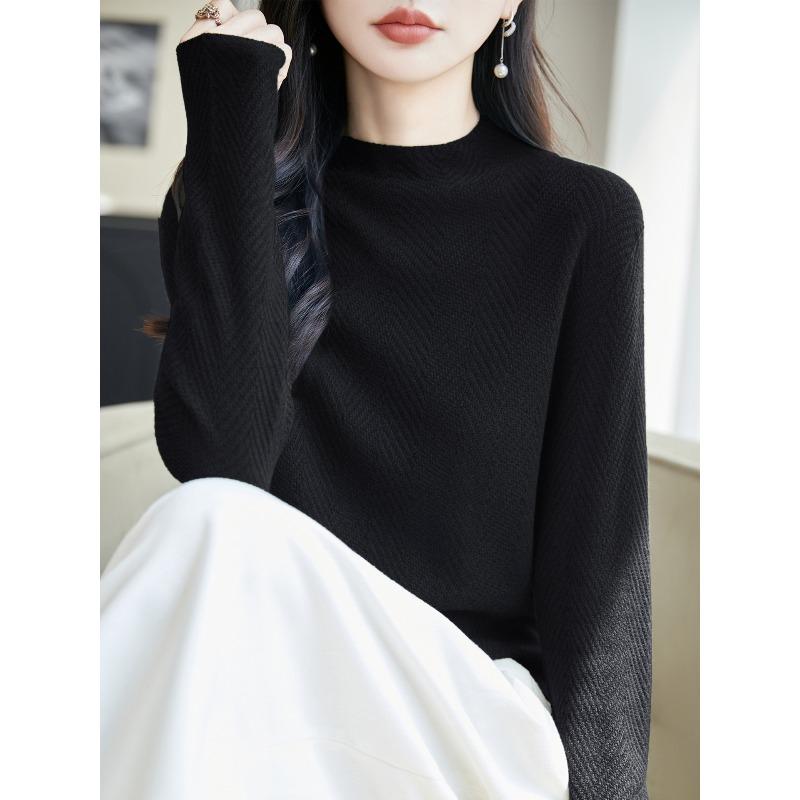 VEZFAA Women's Fashion Casual Fall Winter Solid Color Print Long Sleeve Half Turtleneck Sweaters