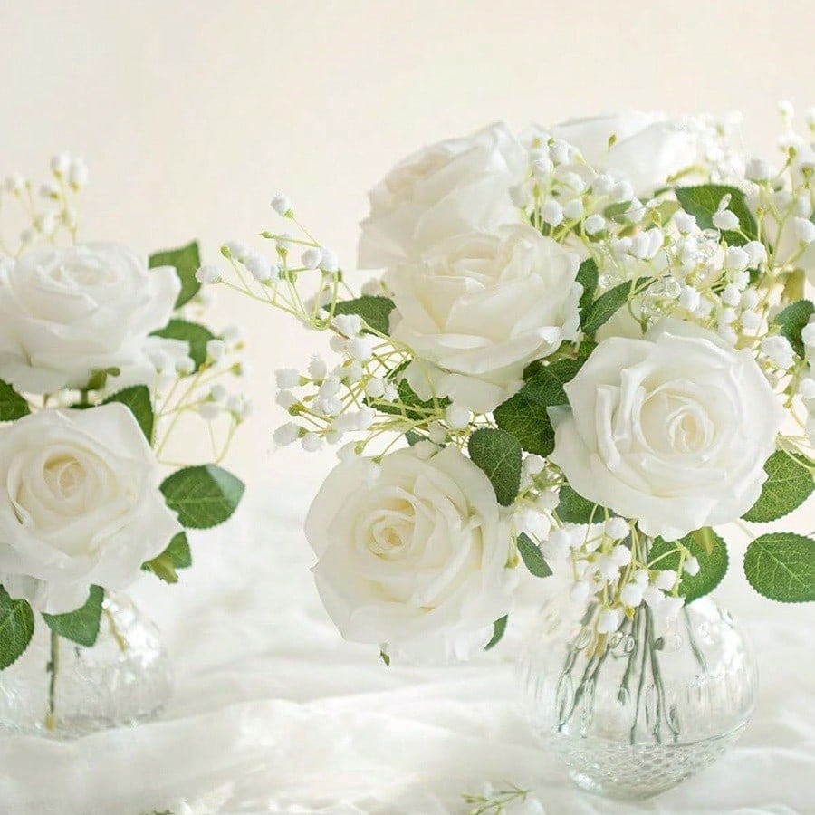 25pcs Artificial Roses With Stems, Ivory Foam Roses Lifelike Appearance, Suitable For Diy Wedding Bouquet, Bride Bouquet, Home Centerpiece