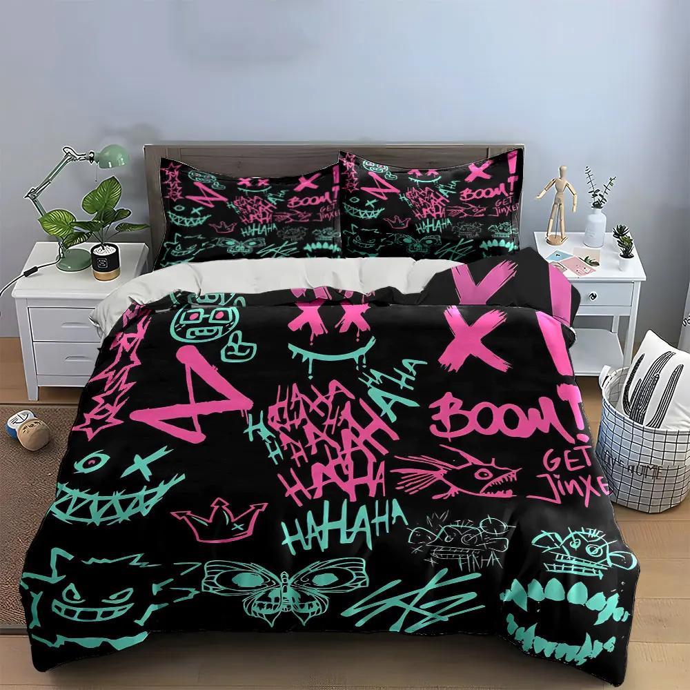 Graffiti Style Sticker Set Soft Comfortable Duvet Cover Bedding Set Included 1*Duvet Cover & 2*Pillowcases gift