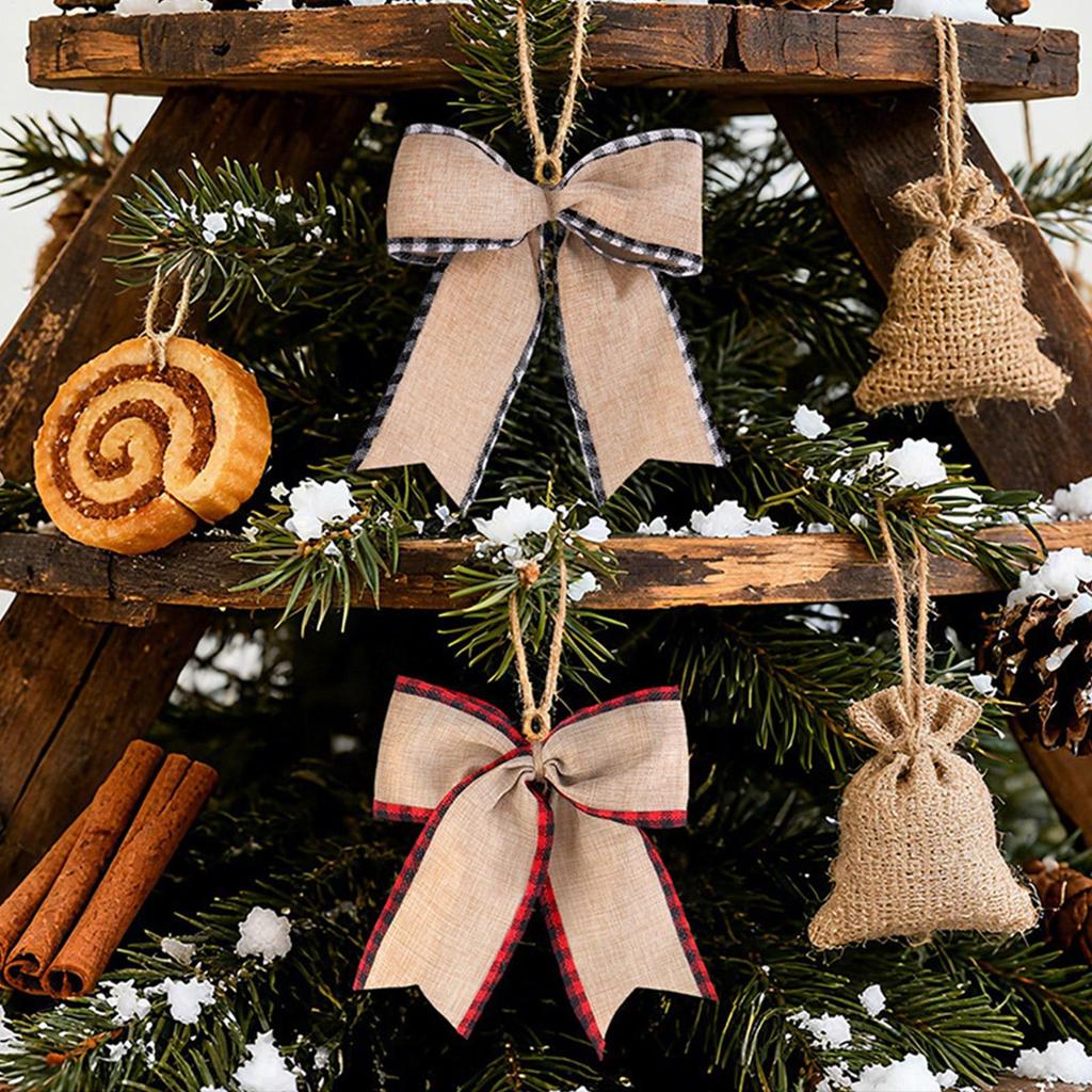 10Pcs Christmas Bows Xmas Tree Hanging Ornament Decorations for Home DIY Wreath Bowknot Noel Navidad New Year Gift Wrap