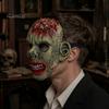Realistic Zombie Costume Halloween Green Mask, Full Face Mask with Simulated Scary Masque Damaged Flesh And Blood Texture for Party Cosplay