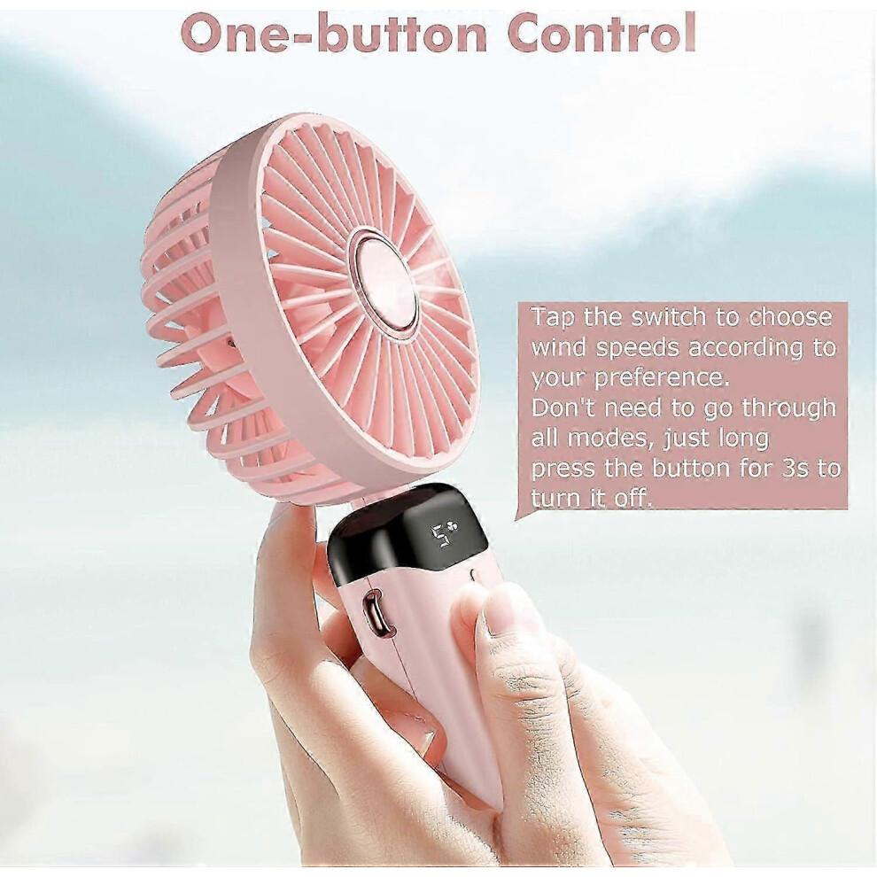 Handheld Fan, USB Rechargeable Portable Mini Fan, 5 Speed Small Pocket Fan with Base, 3000mAh Battery Foldable Office Desk Fan, Outdoor Pink