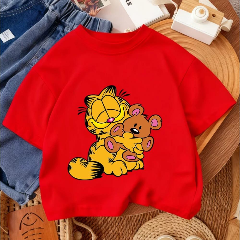 Cute Kids Fashion T Shirt Garfield Popular Cartoon For Boys Girls Summer Street Casual Outfit