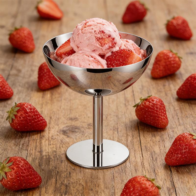 Ice Cream Footed Bowls Stainless Steel Reusable Dessert Cups Set For Sundae Fruit Snack Party Dessert Bowl Round Yogurt Cup