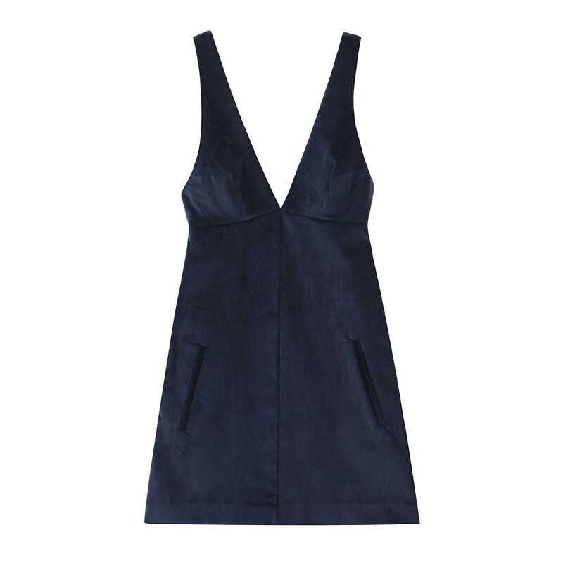 Fashion Style 2024 Fall and Winter New Women's Sling Corduroy Short Shoulder Strap V-neck Dress 4764272