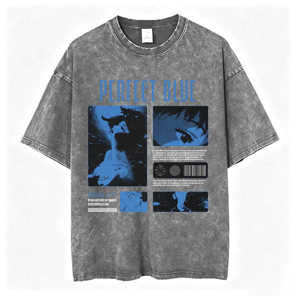 Vintage Washed Anime Perfect Blue Mima Kirigoe TShirts Mens Women Clothing Fashion Harajuku Oversized Short Sleeve T Shirts
