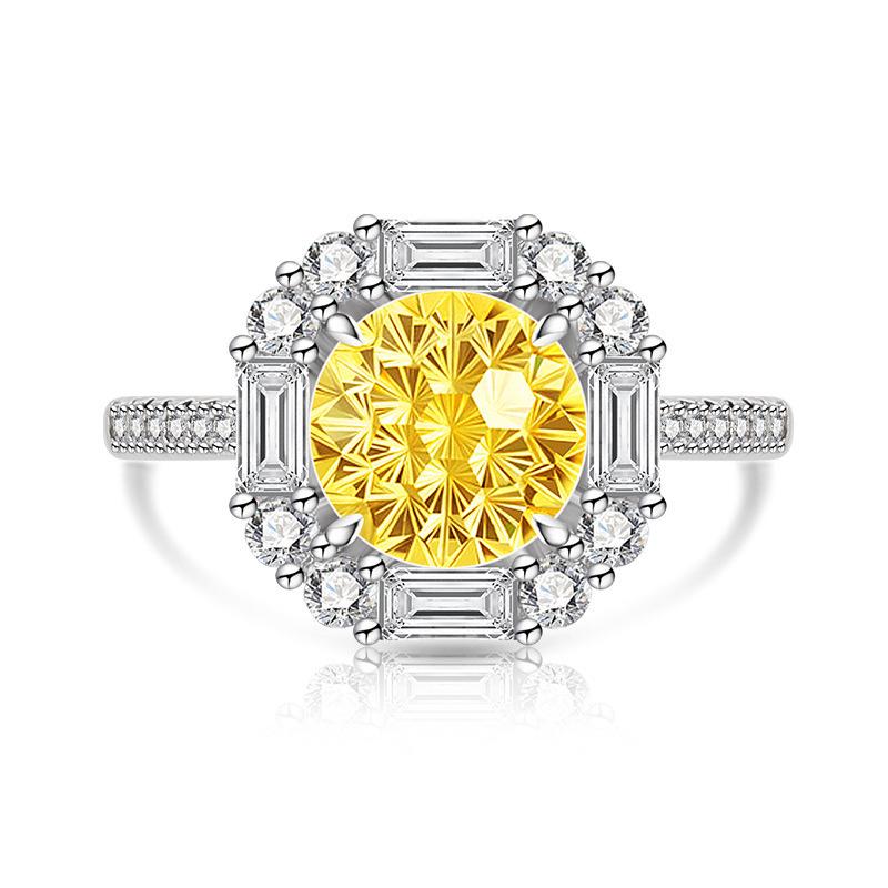 Copper Light Luxury Elegant Dahlia Cut High Carbon Diamond Sugar Cube Ring Women'S Jewelry
