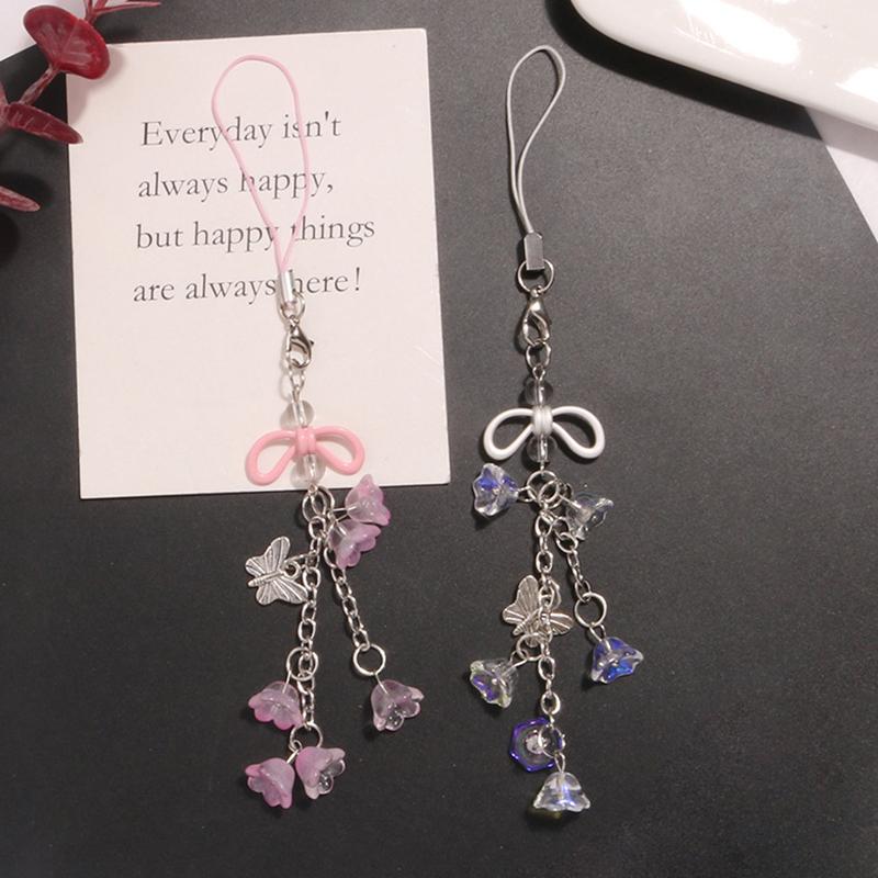 Cute Acrylic Hollow Out Bowknot Flower Phone Charm Accessories For Women Girls Handmade Butterfly Pendant Jewelry Keychain