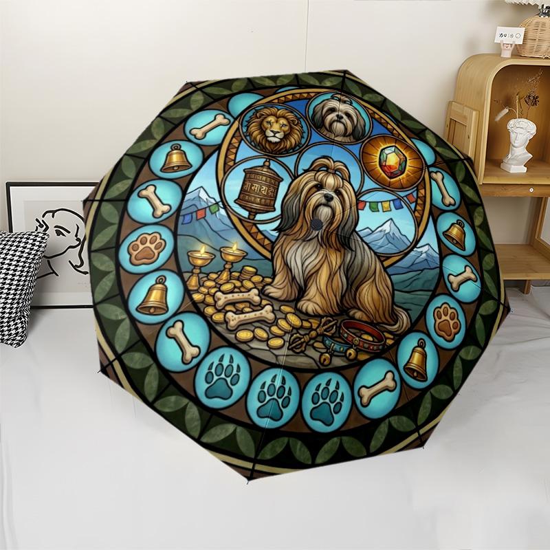 Dog Lion Glass pattern umbrella, portable and foldable design, 8 ribs, a casual accessory for Halloween, Christmas, and birthday gifts.